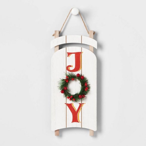 Wondershop Other - 🆕 Rare Target Wondershop Wood Sled Joy Wreath Wall Sign Christmas Holiday Decor
